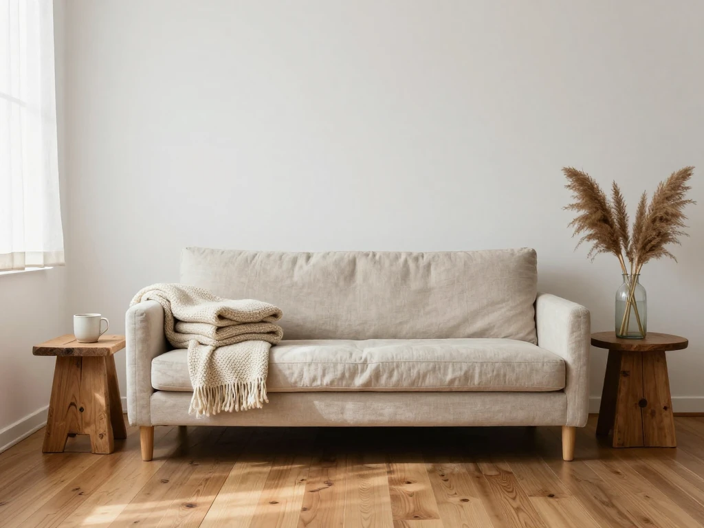 Soft home interior with curated objects for daily pause